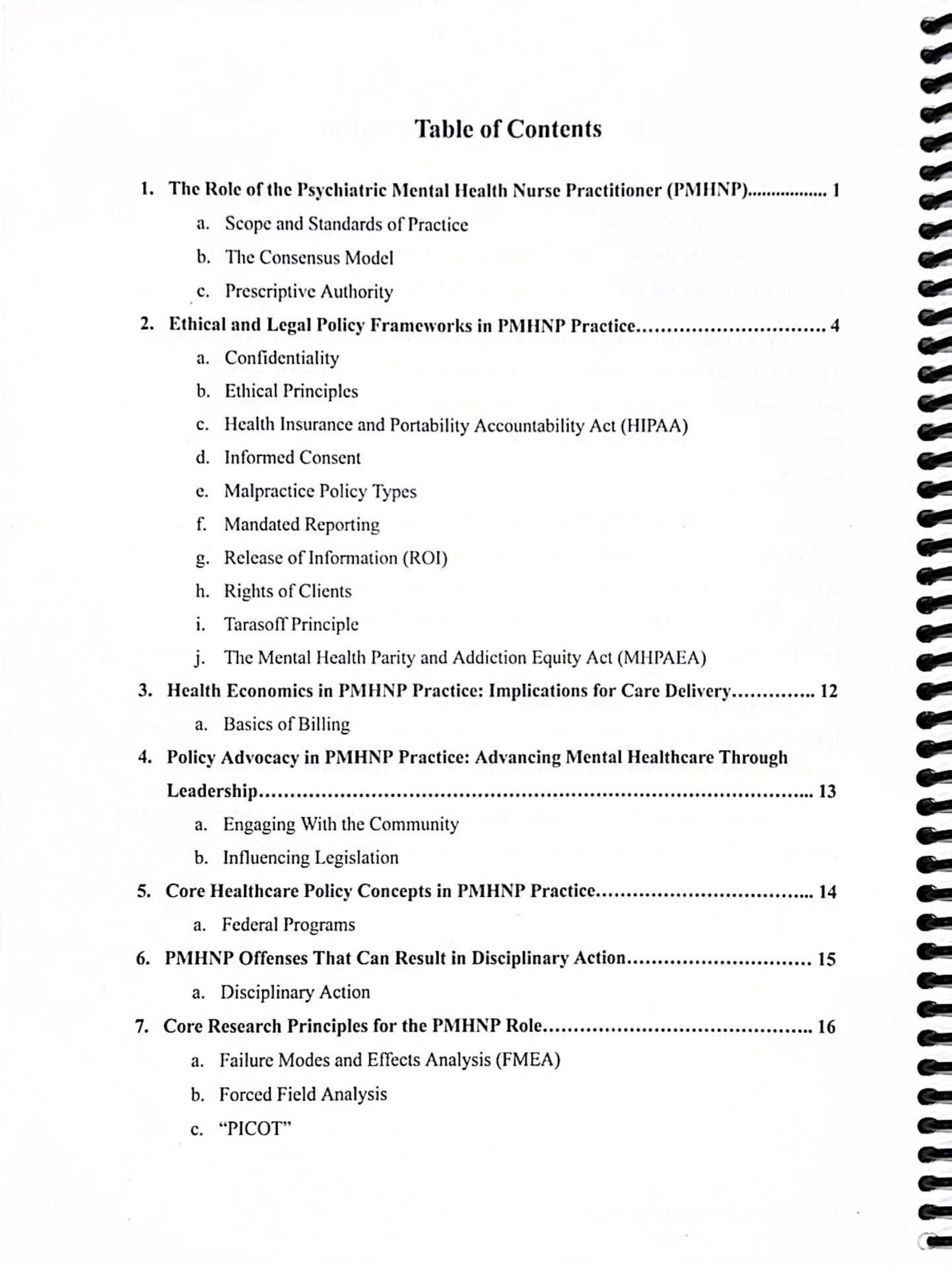 Sample page from Psych Mike's Last-Minute Review — Table of contents